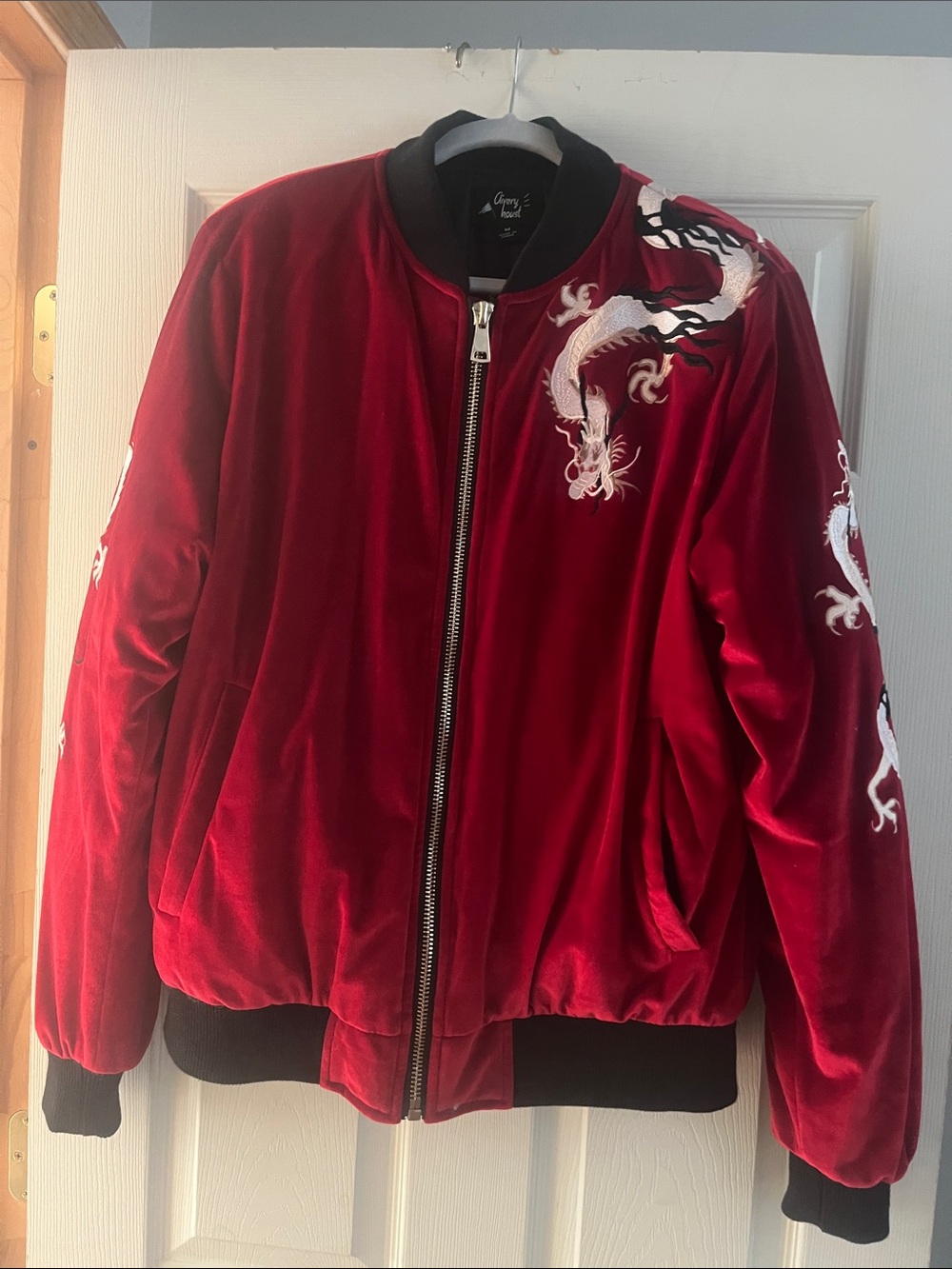 Gorgeous Red Velvet Dragon Bomber Jacket - Unbranded